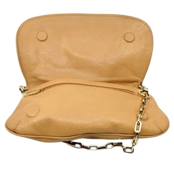 TORY BURCH~Amanda~FLAP GOLD CHAIN CROSSBODY CLUTCH BAG TAN PEBBLED LEATHER - Picture 4 of 7